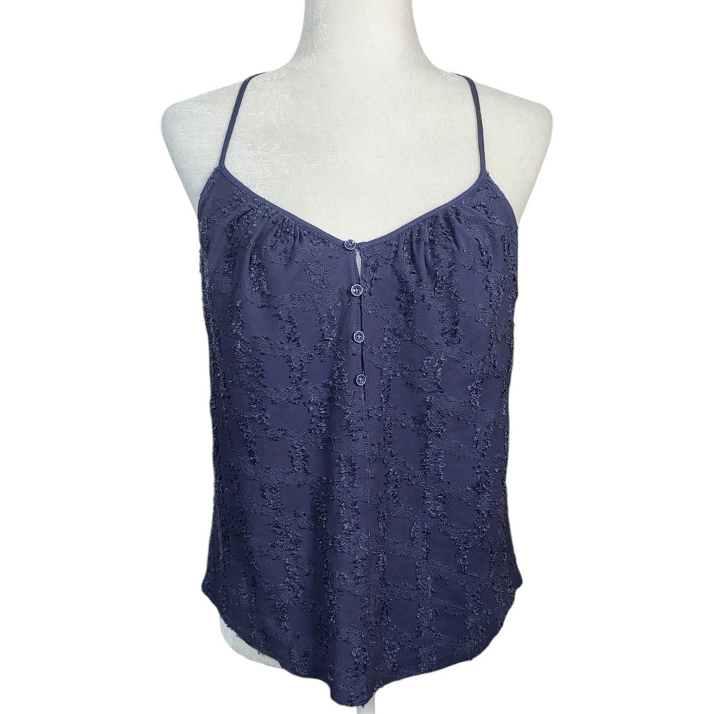 By Anthropologie Navy Blue Textured Henley Button Front Camisole Top XS